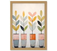 Artery8 Plant Pots Simple Pastel Colour Oil Painting Bright Pink Green Blue Boho Artwork Framed A3 Wall Art Print