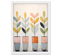 Artery8 Plant Pots Simple Pastel Colour Oil Painting Bright Pink Green Blue Boho Artwork Framed A3 Wall Art Print