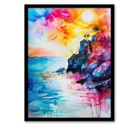 Artery8 Playa del Amor Beach Seascape Colourful Sunset Framed Art Print | Size: W12" x H16" Artery8 Multicolor W12" x H16"