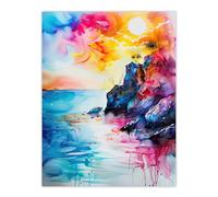 Playa del Amor Beach Seascape Colourful Sunset Wall Art Print Artery8 Multi W24 inch x H32 inch