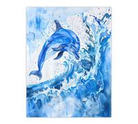 Artery8 Playful Dolphin in Ocean Waves Splash Watercolour Wall Art Print in Blue | Size: W12" x H16" Artery8 Blue W12" x H16"
