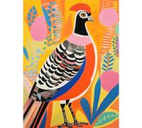 Wall Art Print Pleasant Pheasant Bright Bold Vibrant Colourful Grassland Acrylic Painting Artwork Orange Pink Blue Folk Art Poster Artery8 Multi W24 inch x H32 inch