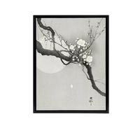 Artery8 Plum Blossom & Full Moon Framed Canvas Wall Art Print Ohara Koson in Grey | Size: W24" x H32" Artery8 Grey W24" x H32"