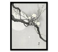 Artery8 Plum Blossom & Full Moon Vintage Japan Framed Wall Art Print Koson in Grey | Size: A4 Artery8 Grey A4