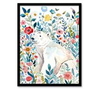 Artery8 Polar Bear Basking Wildflower Field Watercolour Living Room Artwork Framed Wall Art Print A4