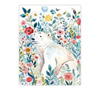 Artery8 Polar Bear Basking Wildflower Field Watercolour Wall Art Print | Size: W12" x H16" Artery8 Multicolor W12" x H16"