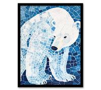 Artery8 Polar Bear Blue White Mosaic Pattern Folk Art Framed Art Print | Size: W12" x H16" Artery8 Blue W12" x H16"