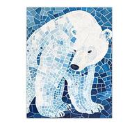 Polar Bear Blue White Mosaic Pattern Folk Art Wall Art Print Artery8 Blue W24 inch x H32 inch