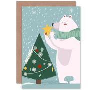 Artery8 Polar Bear Christmas Tree Star Cute Greetings Card in Blue Artery8 Blue