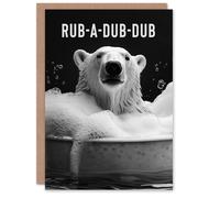 Artery8 Polar Bear in Bathtub Bath Time Rub A Dub Fun Birthday Greeting Card in White Artery8 White