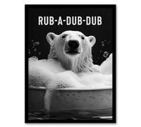 Artery8 Polar Bear in Bathtub Bath Time Rub A Dub Fun Framed Art Print in White | Size: A4 Artery8 White A4
