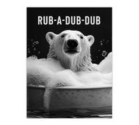 Artery8 Polar Bear in Bathtub Bath Time Rub A Dub Fun Wall Art Print in White | Size: W24" x H32" Artery8 White W24" x H32"