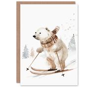 Artery8 Polar Bear Skiing Snow Winter Ski Blank For Him Or Her Art Xmas Festive Christmas Card