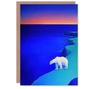 Artery8 Polar Bear Sunset Sky Alaska Ice Landscape Christmas Greeting Card in Blue Artery8 Blue