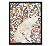 Artery8 Polar Bear Wildflower Pattern Soft Watercolour Framed Wall Art | Size: W12" x H16" Artery8 Multicolor W12" x H16"