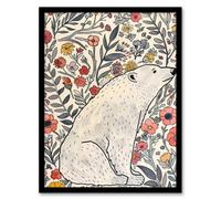 Polar Bear Wildflower Pattern Soft Watercolour Framed Wall Art Artery8 Multi A4