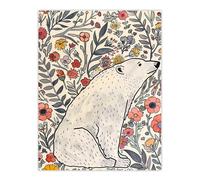 Artery8 Polar Bear Wildflower Pattern Soft Watercolour Wall Art Print | Size: W12" x H16" Artery8 Multicolor W12" x H16"