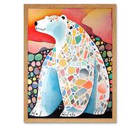 Artery8 Polar Bear With Mosaic Pattern Folk Art Art Print Framed Poster Wall Decor 12x16 inch