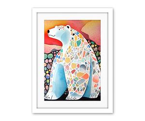 Artery8 Polar Bear With Mosaic Pattern Folk Art Artwork Framed Wall Art Print 18X24 Inch