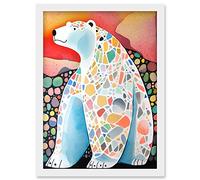 Artery8 Polar Bear With Mosaic Pattern Folk Art Artwork Framed Wall Art Print A4