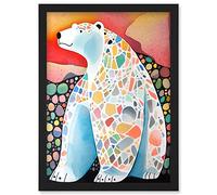 Artery8 Polar Bear With Mosaic Pattern Folk Art Artwork Framed Wall Art Print A4 in Black Artery8 Black
