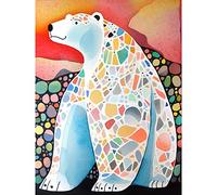 Artery8 Polar Bear With Mosaic Pattern Folk Art Extra Large XL Wall Art Poster Print