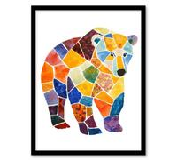 Artery8 Polar Bear With Mosaic Pattern Folk Art Painting Framed Wall Art | Size: A4 Artery8 Multicolor A4