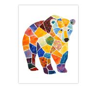 Polar Bear With Mosaic Pattern Folk Art Painting Wall Art Print Artery8 Multi W24 inch x H32 inch