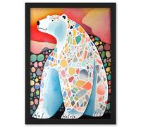 Artery8 Polar Bear With Mosaic Pattern Folk Art Wall Art Print - A4 Size