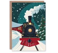 Artery8 Polar Express Steam Train Decorated Tree Blank For Him Or Her Art Xmas Festive Christmas Card