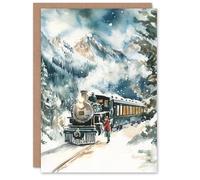 Artery8 Polar Express Train Winter Landscape Blank For Him Or Her Art Xmas Festive Christmas Card