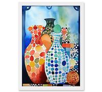 Artery8 Polka Dot Glazed Porcelain Ceramic Vases Folk Art Artwork Framed A3 Wall Art Print