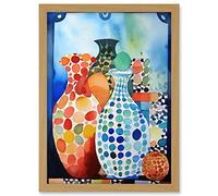 Artery8 Polka Dot Glazed Porcelain Ceramic Vases Folk Art Artwork Framed A3 Wall Art Print