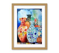 Artery8 Polka Dot Glazed Porcelain Ceramic Vases Folk Art Artwork Framed Wall Art Print 18X24 Inch