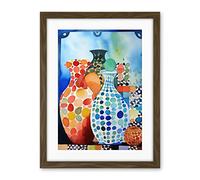 Artery8 Polka Dot Glazed Porcelain Ceramic Vases Folk Art Artwork Framed Wall Art Print 18X24 Inch