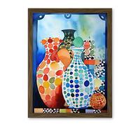 Artery8 Polka Dot Glazed Porcelain Ceramic Vases Folk Art Artwork Framed Wall Art Print 18X24 Inch