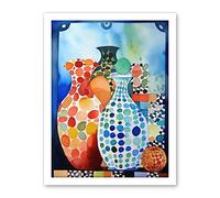 Artery8 Polka Dot Glazed Porcelain Ceramic Vases Folk Art Artwork Framed Wall Art Print 18X24 Inch