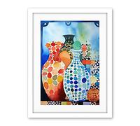 Artery8 Polka Dot Glazed Porcelain Ceramic Vases Folk Art Artwork Framed Wall Art Print 18X24 Inch