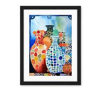 Artery8 Polka Dot Glazed Porcelain Ceramic Vases Folk Art Artwork Framed Wall Art Print 18X24 Inch