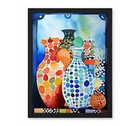 Artery8 Polka Dot Glazed Porcelain Ceramic Vases Folk Art Artwork Framed Wall Art Print 18X24 Inch
