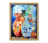 Artery8 Polka Dot Glazed Porcelain Ceramic Vases Folk Art Artwork Framed Wall Art Print 18X24 Inch