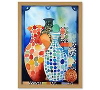 Artery8 Polka Dot Glazed Porcelain Ceramic Vases Folk Art Artwork Framed Wall Art Print A4