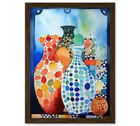 Artery8 Polka Dot Glazed Porcelain Ceramic Vases Folk Art Artwork Framed Wall Art Print A4