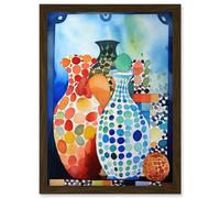 Artery8 Polka Dot Glazed Porcelain Ceramic Vases Folk Art Artwork Framed Wall Art Print A4