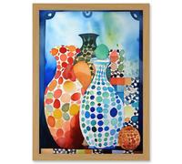 Artery8 Polka Dot Glazed Porcelain Ceramic Vases Folk Art Artwork Framed Wall Art Print A4