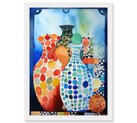 Artery8 Polka Dot Glazed Porcelain Ceramic Vases Folk Art Artwork Framed Wall Art Print A4