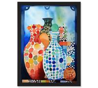 Artery8 Polka Dot Glazed Porcelain Ceramic Vases Folk Art Artwork Framed Wall Art Print A4