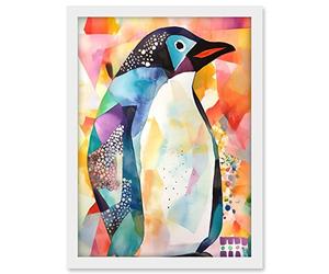 Artery8 Polygon Colour Penguin Folk Art Artwork Framed A3 Wall Art Print
