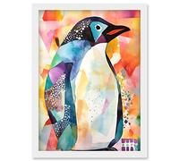 Artery8 Polygon Colour Penguin Folk Art Artwork Framed Wall Art Print A4