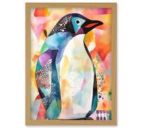 Artery8 Polygon Colour Penguin Folk Art Artwork Framed Wall Art Print A4